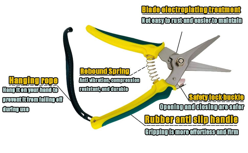 Garden Scissors Pruning Shears with Spring Loading Device for Trimming Branches Stems Flowers Indoor or Outdoor Gardening Use (Straight Heads,Style 1) Style 1 Straight Heads