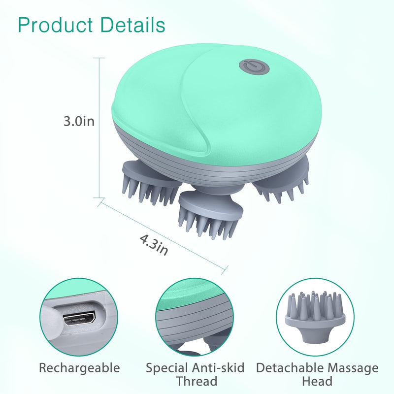 ORIA Electric Pet Massager, Handheld Dog and Cat Massage, Waterproof Pet Bath Brush, Electric Head Massager, with 3 Modes, 4 Detachable Heads, 96 Massage Nodes, for Stress Release, Body Relaxation Green - PawsPlanet Australia