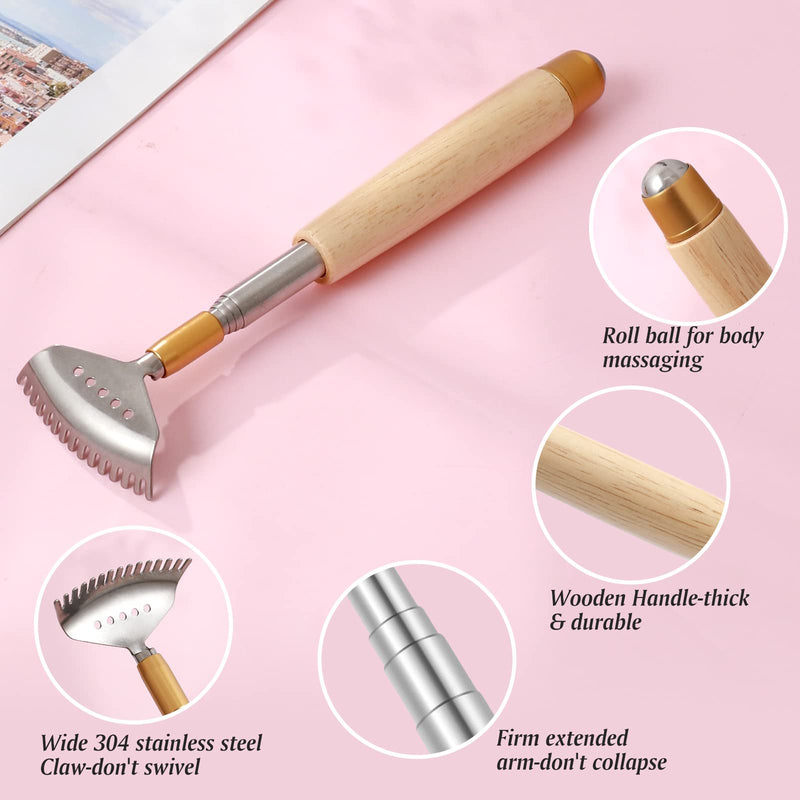 2Pcs Back Scratchers, Metal Extendable BackScratchers for Adults Kids 2 Sizes Long 20 & 24 (Inches), Rake Claw/Wooden Handle/Massage Roller, Portable Head Body Scratcher Massagers Natural Wood 2 Count (20" & 24") - PawsPlanet Australia