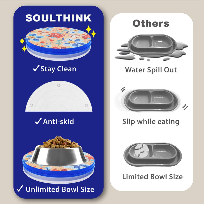 Ant Proof Cat Dog Bowl Tray - SoulThink x Simone Miller 2024 Collaboration Pet Food Dish Indoor No Chemical No Water Needed Different from Traditional Ant Trap (Orchid Flower) Orchid Garden