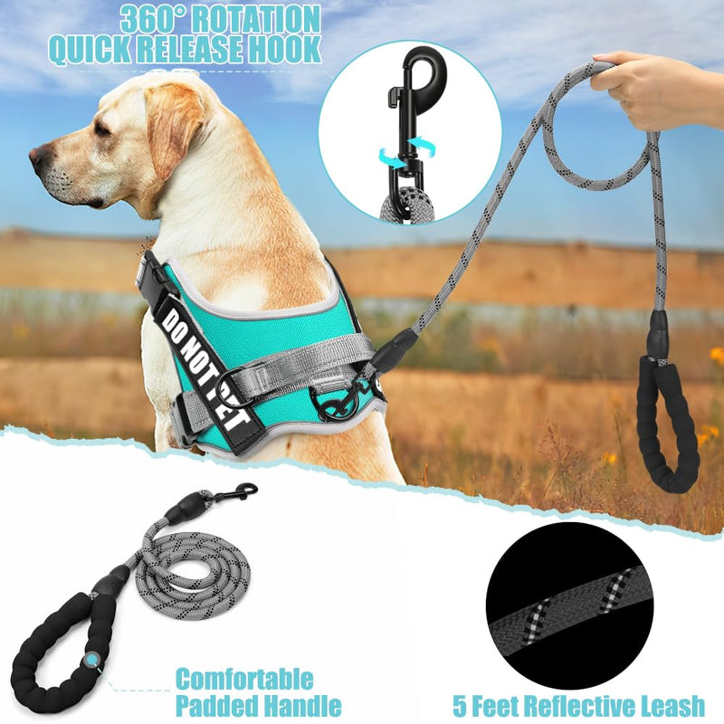 Dog Vest Harness and Leash Set, Animire Reflective Service Dog Vest with 10 Patches, 3 Rings No Choke Pet Vest for Leash Placement, in Training Dog Harness for Small Medium Large Dogs(Teal,XL) X-Large(Chest: 23.5-34.5 Inch) Teal - PawsPlanet Australia