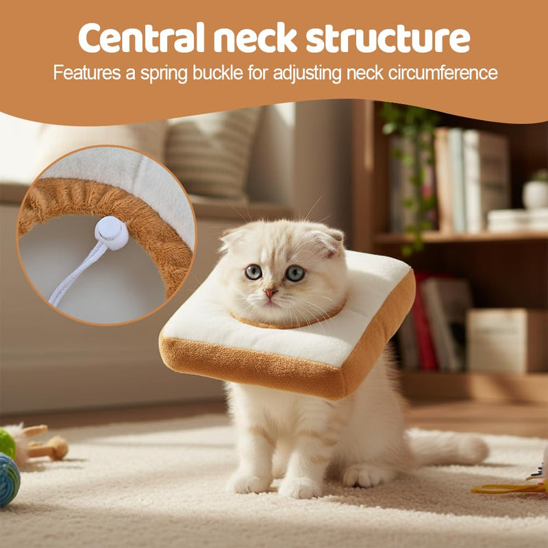 Cat Collar Soft Adjustable Plush Collar in Toast Design, Leak Protection Prevents Licking and Biting for Small to Medium Dogs