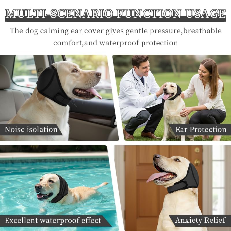 Ear Protection Dog New Year's Eve, Dog Swimming Caps, Adjustable & Waterproof and Noise Protection Dog Earmuffs - For Bathing, Swimming, Thunderstorms, Fireworks and Stress Reduction (Dark Grey, S) darkgray