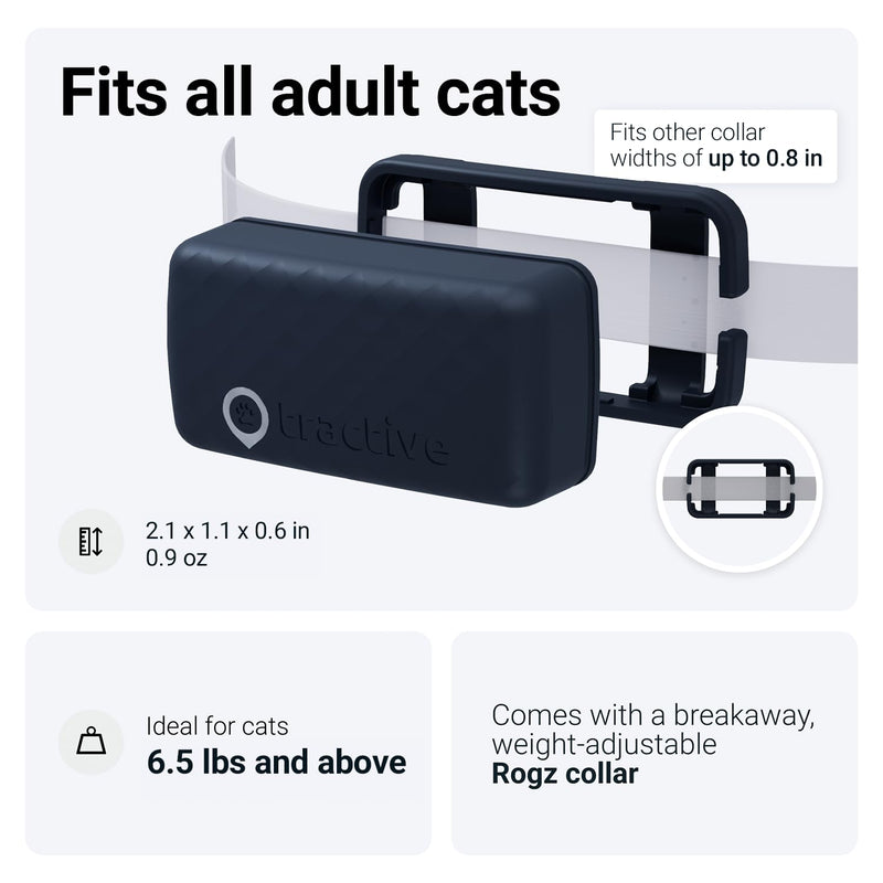 Tractive GPS Tracker & Health Monitoring for Cats (6.5 lbs+) - Market Leading Pet GPS Location Tracker | Wellness & Escape Alerts | Waterproof | Works with Any Collar (Dark Blue) - PawsPlanet Australia
