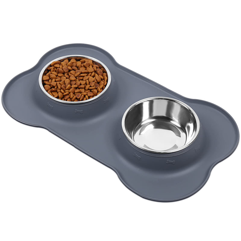 VIVAGLORY Dog Bowls, Dog Food Bowls, Stainless Steel Cat Puppy Water Bowls with Non Spill Skid Resistant Silicone Mat, Small, Gray 6½ oz ea.