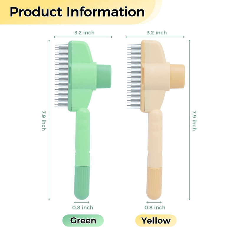 2PCS Pet Comb for Dogs & Cats Pet Hair Removal Comb with Long & Short Stainless Steel Metal Teeth for Shedding and Tangles Self-Cleaning Cat Grooming Brush with Release Button (2PCS set) 2PCS set