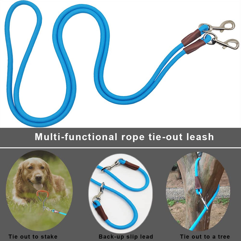 Tie Out Rope Dog Leash, 8-10-13-15-20-25-30-35-40-45-50-65 FT Heavy Duty Nylon Check Cord for Medium Large Dogs Indoor/Outdoor Playing Camping Backyard (Blue, 3/8" x 30ft) blue - PawsPlanet Australia