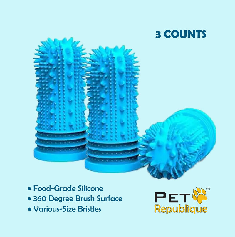 Pet Republique 360 Degree Finger Toothbrush for Dogs and Cats – Full Surround Silicone Bristles (3-Count & 1-Storage Case) - PawsPlanet Australia