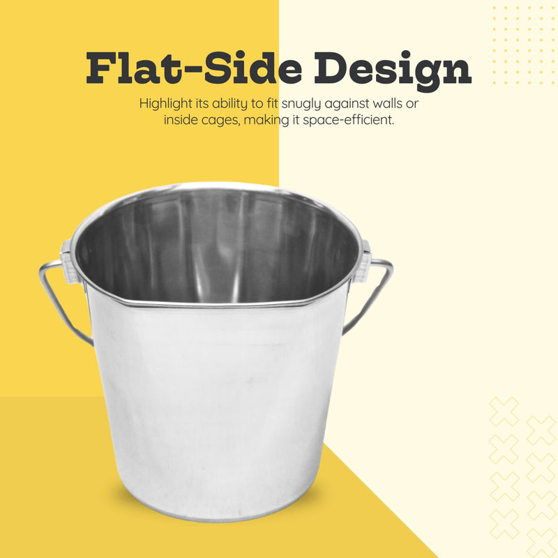9 Quart Stainless Steel Flat Side Bucket | Durable Heavy Duty Food & Water Feeding Pails for Dog Goat Sheep horse | Fits kennels Cage Critter Crates Hanging Pet Pail | Multipurpose Bucket 9 Quarts - PawsPlanet Australia