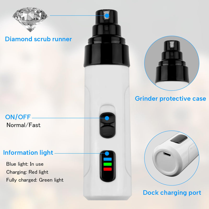 Silent Dog Nail Grinder,Electric Pet Nail Trimmer Silent Groom Pro,USB Rechargeable Dog Claw Grinders Quiet Diamond Bit Puppy Nails Clippers File Trimmer for Dogs & Cat - PawsPlanet Australia