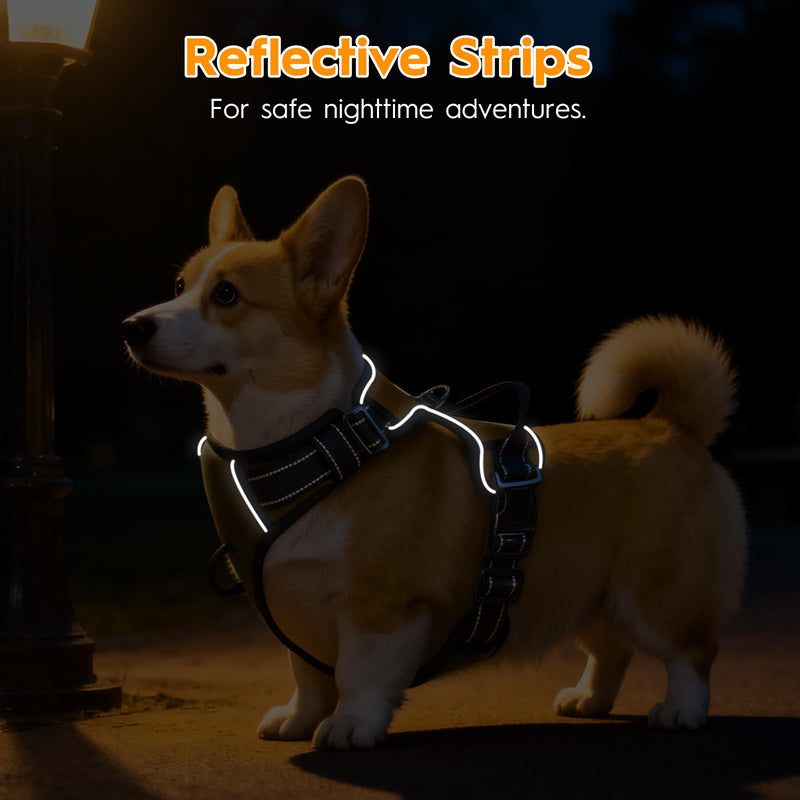 No Pull Dog Harness, No Chock Reflective Adjustable Soft Padded Pet Vest with Easy Control Handle, Easy Wearing with Stylish, Reinforced Knot, 2 Buckles Medium Brown - PawsPlanet Australia