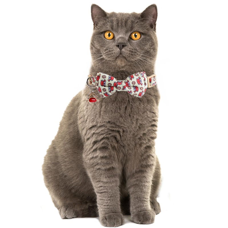 Cat Collar Breakaway with Cute Bow Tie Bandana and Bell Crab Accessories for Kitty Adjustable Safety