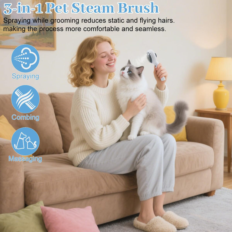 Pet Steam Brush for Dog & Cat, Steam Grooming Comb with Spray, Rechargeable Defur Tool, Steam for Shedding Hair Clean Hair Removal Comb Pet Grooming Kit (Steam Brush Kit) Steam Brush Kit - PawsPlanet Australia