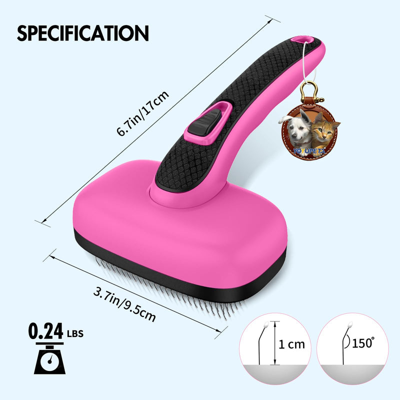 Dog Self Cleaning Slicker Brush for Shedding, Ideal for Short Long Haired Dogs, Including Cat. Removes Loose Fur, Undercoat, Mats, Tangled Hair. Suit for Small Medium Large Animal, Pink