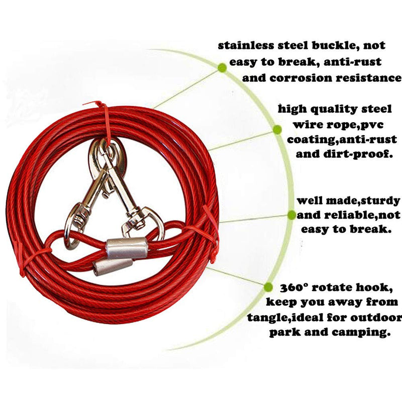 Love Dream Dog Tie Out Cable for Dogs Up to 125 Pounds, Super Heavy and Bite Resistant, 10ft 16ft 32ft Length Available Dog Lead Line for Yard, Camping, Park, Outside 125lbs 16ft Red - PawsPlanet Australia