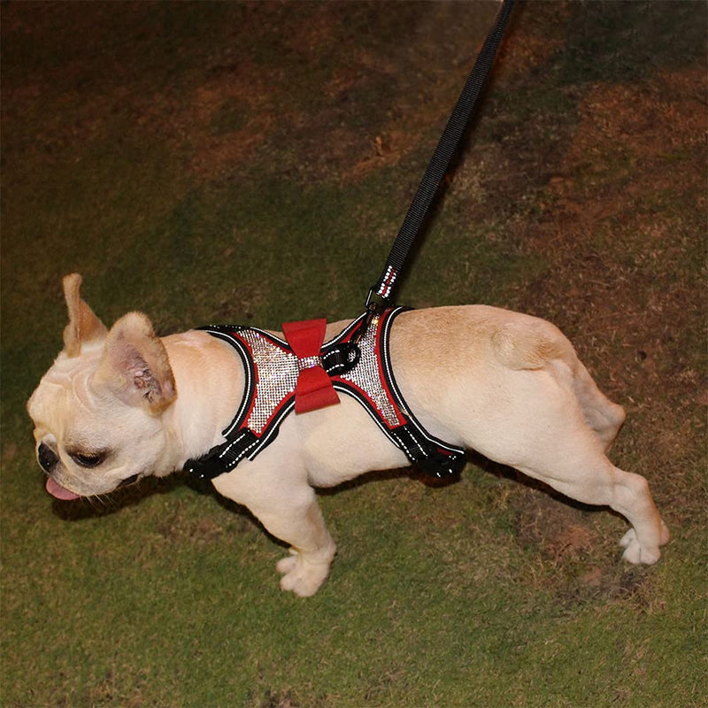 FUNAT Reflective Dog Harness with Rhinestone, Cute Bling Ties Dog Harness Dog Leash, Reflective Chest Strap with Shiny Bow (L, Pink) L - PawsPlanet Australia