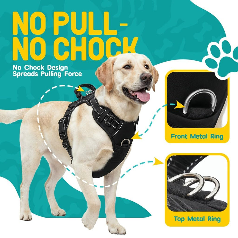 No Pull Dog Harness and Leash Set for Large Dogs – Adjustable Reflective Breathable Soft Padded Easy Control Dog Harness for Training & Walking, Black (Large) Large (Neck: 14.2"-22.4", Chest: 18.9"-33.1") - PawsPlanet Australia