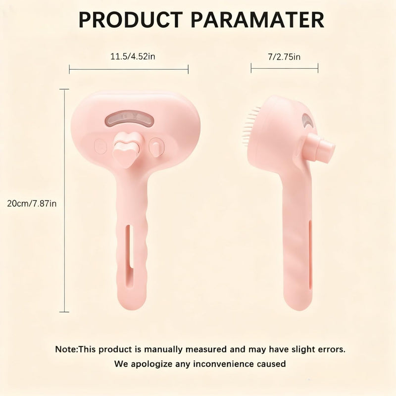 Pet Steam Brush for Cats and Dogs, 3 In 1 Steamy Cat Brush with Release Button and Tank, Anti-Static Pet Spray Hair Removal Comb, Rechargeable Dog Steam Comb for Furry (Pink) Pink