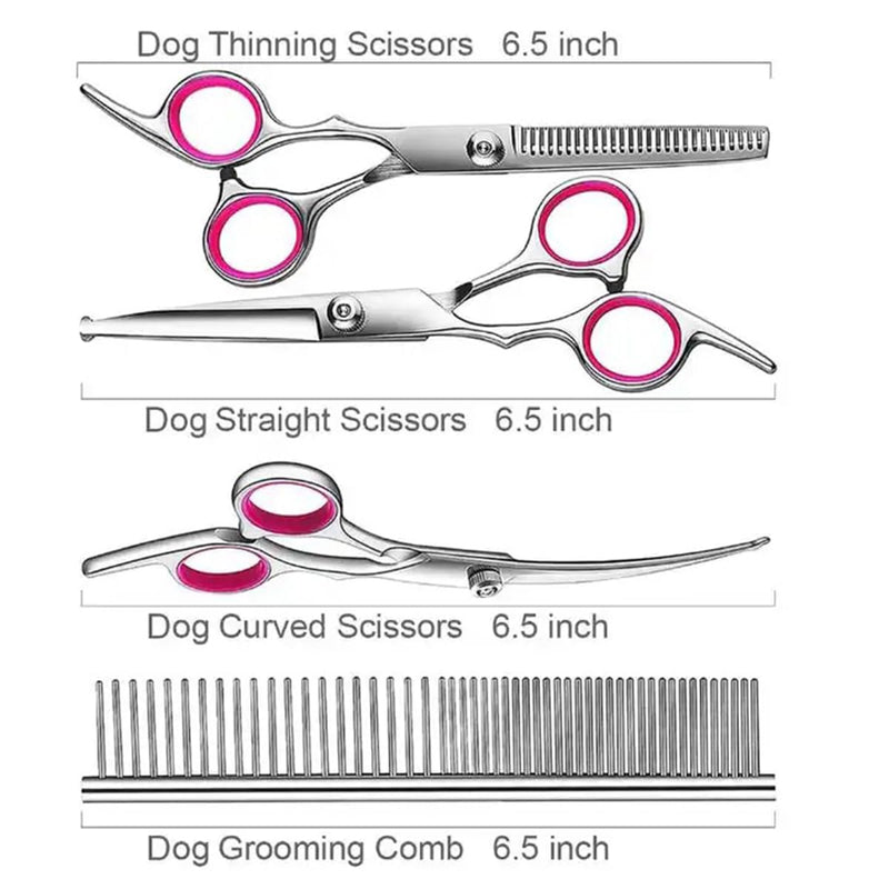 Dog Grooming Scissors, 5Pcs 6-Inch Professional Stainless Steel Titanium Coated Stainless Steel Dog Grooming Kit, Straight/Curved Shears Dogs Scissors Set with Case & Comb, Pink - PawsPlanet Australia
