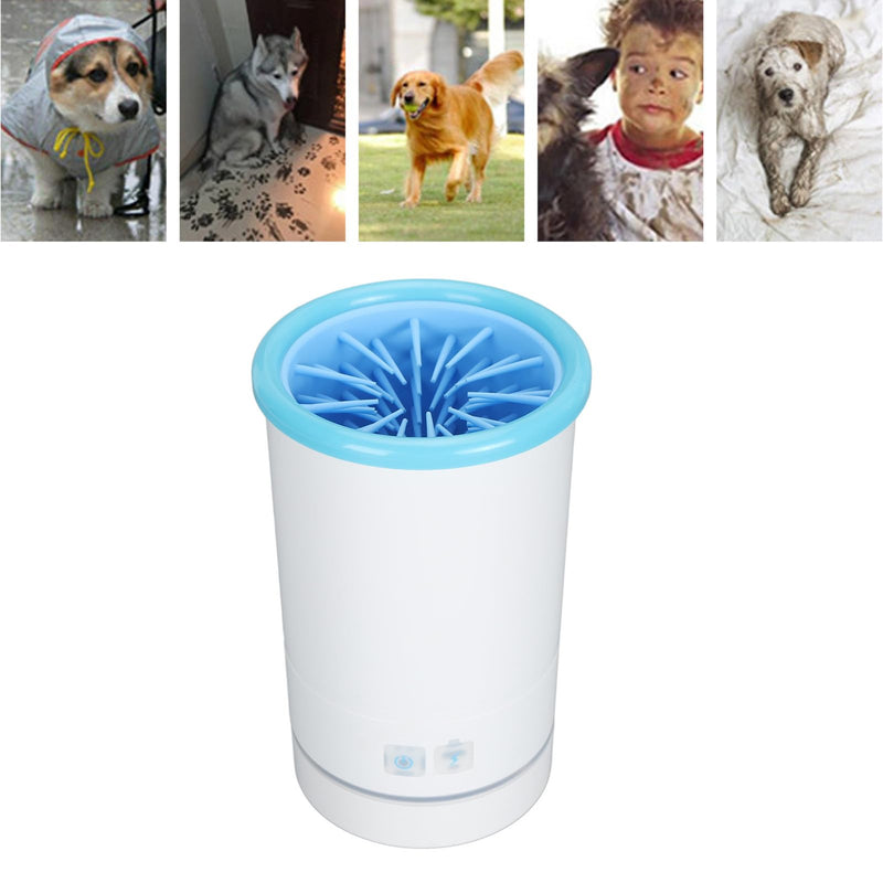 Automatic Dog Cleaner, Soft Electric Washer USB Rechargeable Portable Cleaner Cup, Dog Foot Cleaning Machine for Small to Medium Dogs Cats (White Blue) M White Blue - PawsPlanet Australia