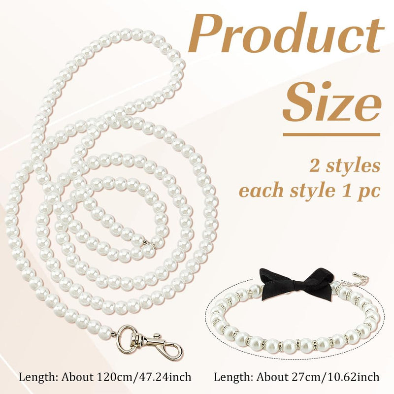 MAYJOYDIY White Pearl Necklace Collar and Beaded Leash for Dog Pet Cat Set, 47.2 inch Beaded Pet Chew-Proof Leash Extension with Alloy Clasp for Small Medium and Large Dogs Pet Supplies - PawsPlanet Australia