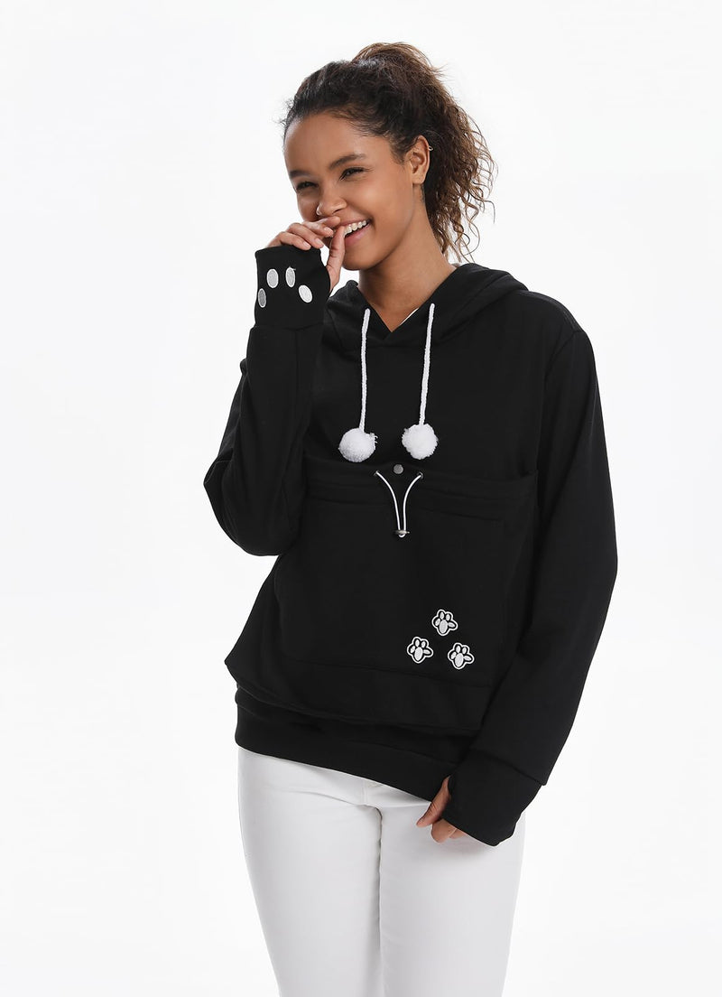 Cat Pouch Hoodie Kitten Puppy Holder Pullover Top Large Pouch Pet Carrier Sweatshirt for Women Black 4X-Large - PawsPlanet Australia