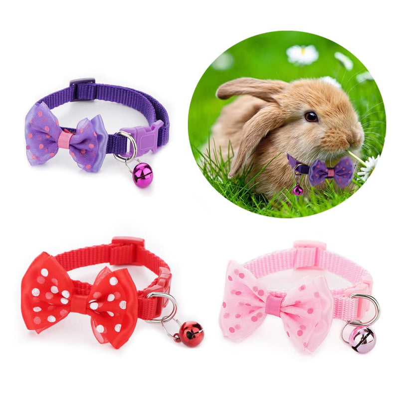 3 Pcs Rabbit Adjustable Collars with Bell, Guinea Pig Bow-Knot Cute Collar, Small Animal Exercise and Interaction Accessories (Colors May Vary) - PawsPlanet Australia