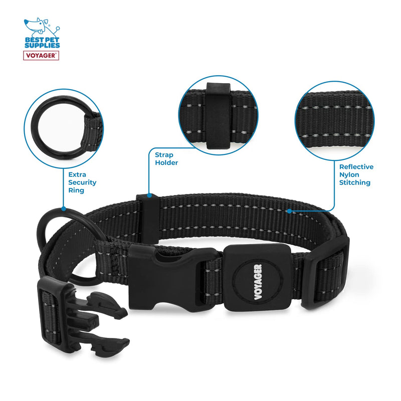 Best Pet Supplies Reflective Dog Collar with Adjustable Length, Heavy-Duty Buckle, and Strong Leash D-Ring, Training, Walking, Jogging Accessory for Small, Medium, and Large Breeds - Black, M - PawsPlanet Australia
