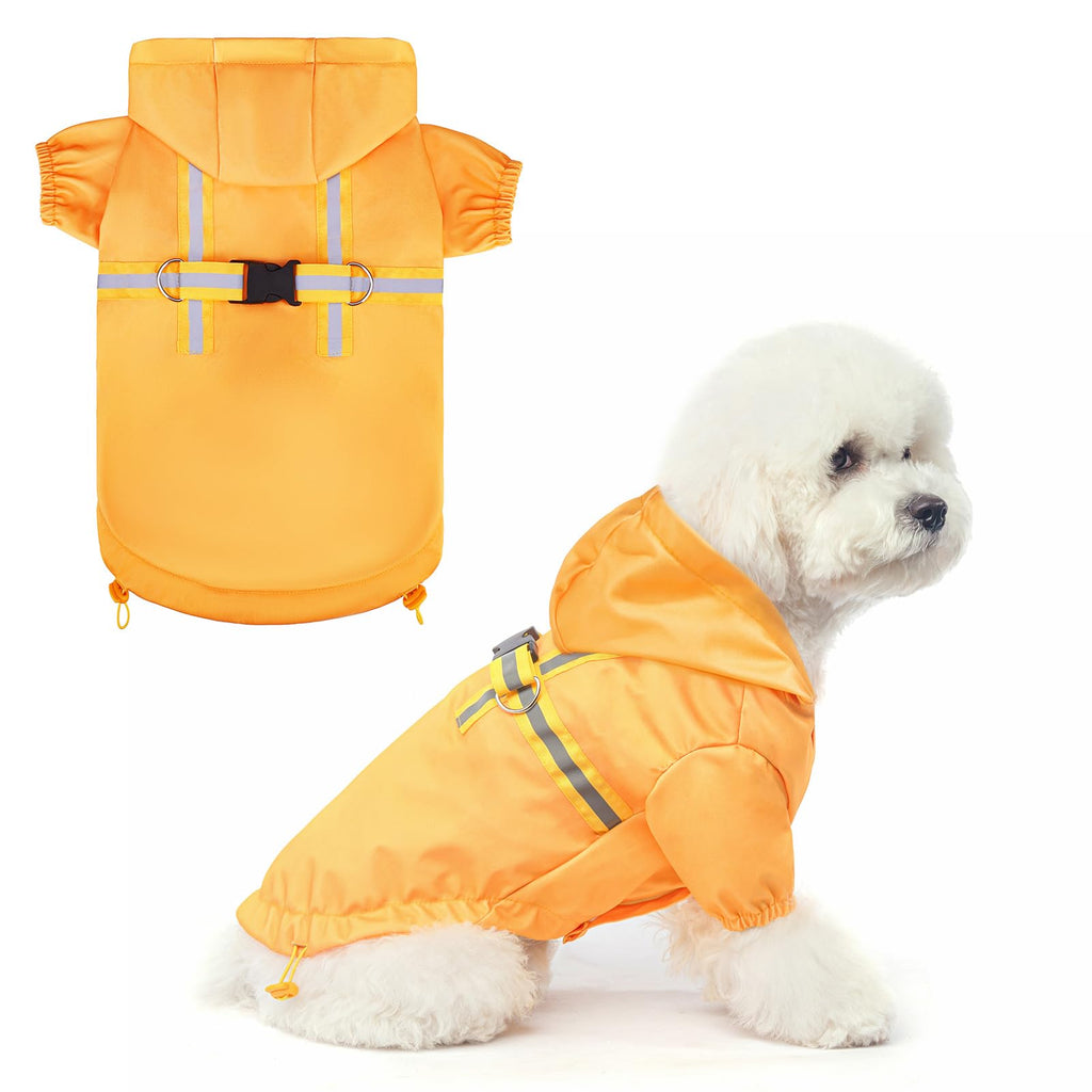 BEAUTYZOO Dog Raincoat with Harness Built-in for Small Medium Dogs and Puppies Boys Girls, Dog Rain Jacket Hooded Slicker Poncho Waterproof Reflective Dog Clothes for Winter Cold Rainy Snowy Days, S S(Back 12.6", Chest 18", Neck 13.5")