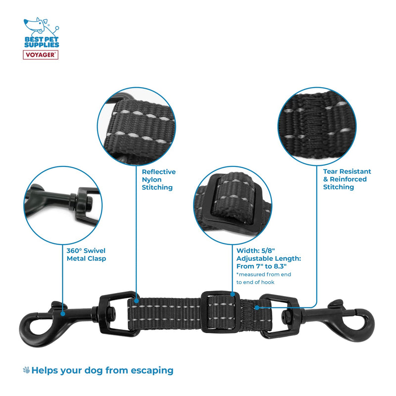 Best Pet Supplies Voyager Dog Collar Safety Clip with Dual Clasps, Collars and No Pull Harness Connectors, Training for Walking, Running, and Hiking, Safety Clip - Black - PawsPlanet Australia
