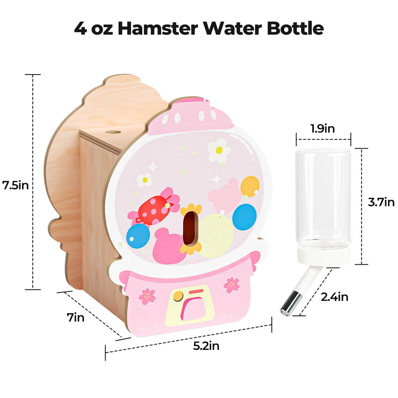 mini&moe Hamster Water Bottle for Glass Tank – 4 oz Guinea Pig Water Bottle No Drip for Hamster Cage Accessories Small Animal Water Dispenser with Wooden Holder for Rats, Gerbils Pink - PawsPlanet Australia