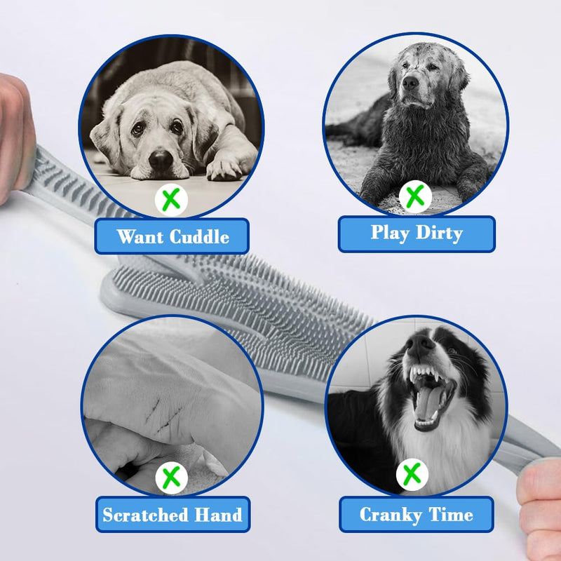 Pet Grooming Gloves Pet Hair Remover Cat, Dog Washing Gloves Silicone Heat Resistant Cleaning Gloves with High-Density Teeth Grooming Gloves for Dogs, Cats, Horses, Rabbits (1 Pair - Gray) 1 Pair - Gray - PawsPlanet Australia