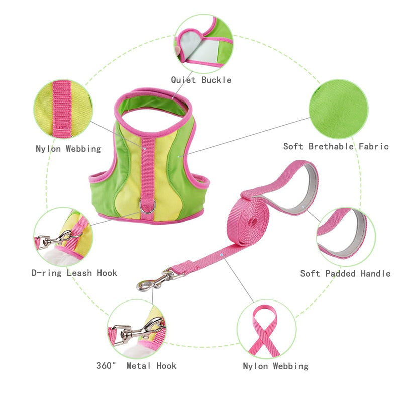 Adjustable Cat Wrap Harness with 6ft Leash Soft Breathable Cat Walking Harness Leads (Green, Small) Green - PawsPlanet Australia