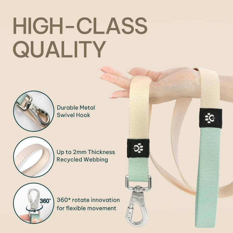 Dog Leash, Eco-Friendly Recycled Polyester Webbing | Soft Hypoallergenic, Durable Metal Swivel Hook, Collar Attachable, 5.2 ft Length| Size S, Peach Creme - PawsPlanet Australia