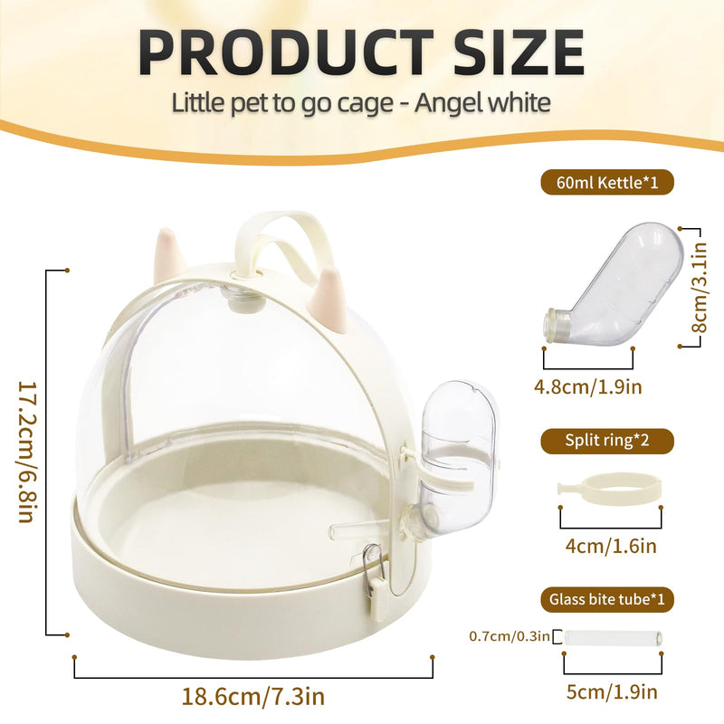 Small Animal Carrier Cage with Water Bottle, Portable Hamster Travel Carrier Carry Case 7.2" L*7.2 W *6.2" H for Small Pets, Birds,Sugar Glider,Hedgehog, Mice, Dwarf Hamster (White Angel) White Angel - PawsPlanet Australia