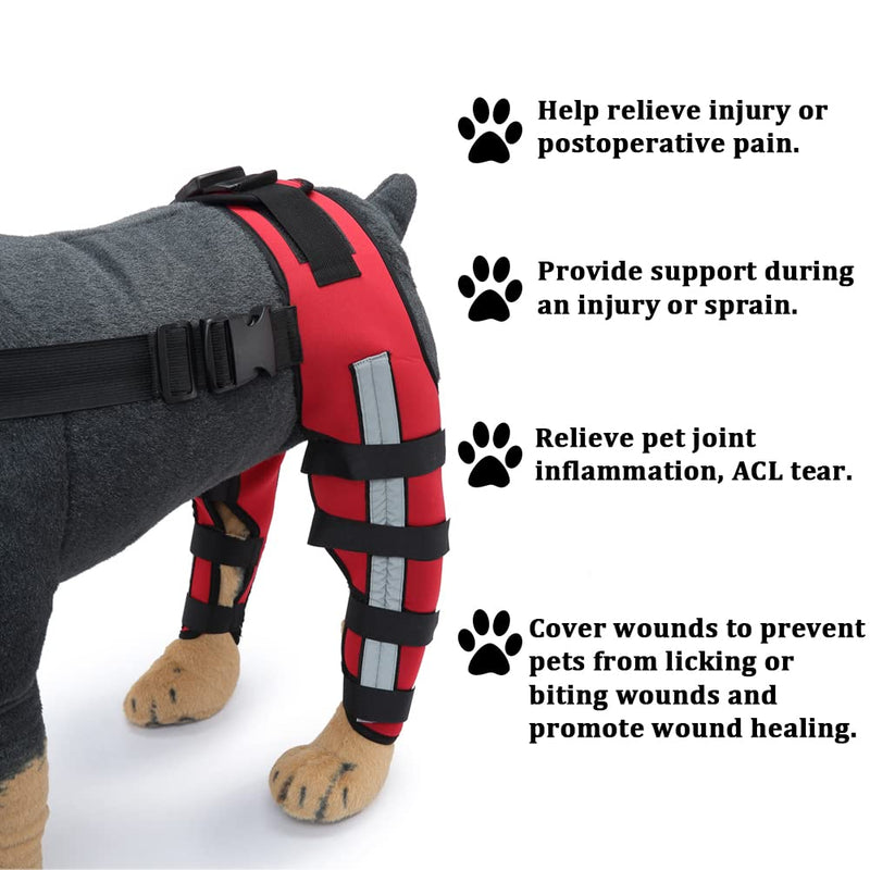 Dog Knee Brace Adjustable Dog Double Rear Leg Brace with Metal Hinged Flexible Support and Reflective Seat Belts Dog Acl Brace Hind Leg Red (S) S - PawsPlanet Australia