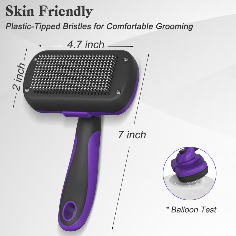 Swihauk Self Cleaning Slicker Brush for Dogs & Cats, Skin Friendly Pet Grooming for Shedding, Deshedding, and Hair Removal - Puppy Brush for Long Haired Pets, Pet Supplies, Purple - PawsPlanet Australia