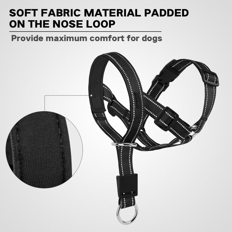 Dog Head collar - Adjustable Dog Head Halter No Pull Dog Harness - Soft Padded Headcollar with Safety Reflective Strap - Effective Dog Training Tools for Easier Walks (Medium, Black) Medium (Snout 7.5"-14.2") - PawsPlanet Australia