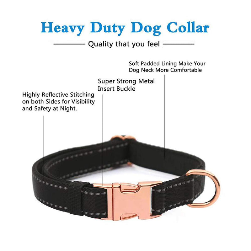 Medium-Large Big-Female Heavy-Duty Dog-Collar Leash-Set - Rose Gold 6 Foot Exceptionally Elegant Design and Adjustable in 3 Different Lengths for Medium to Large Dogs M ( 13.8''- 19.7'' ) Black - PawsPlanet Australia