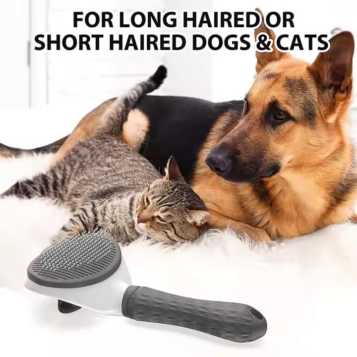 Self-Cleaning Pet Brush - One-Click Release Dog and Cat Grooming Tool with Oval Design for Easy Deshedding and Massage, Available in Sky Blue and Grey - PawsPlanet Australia