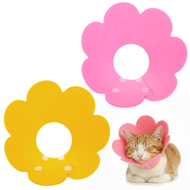 2 Pack Felt Cat Cone Collar Cute Flower Cone for Dogs to Stop Licking Comfortable Adjustable Cat Cones Collar Surgery Recovery Elizabethan Collars for Cats Kitten Puppy(Size M)