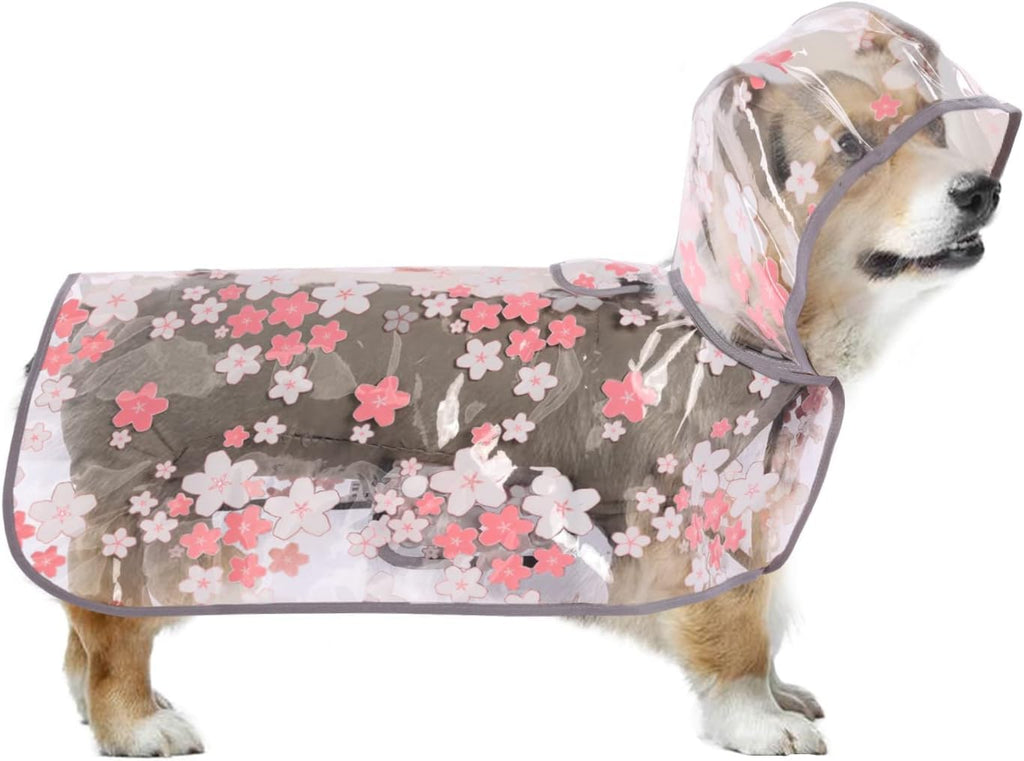 Dog Rain Jacket, Clear Flower Pattern Rain Coat for Dogs Small Dog Raincoat with Hood Waterproof Dog Raincoat Portable Dog Poncho Raincoat for Small Medium Dogs(Pink,M) Pink