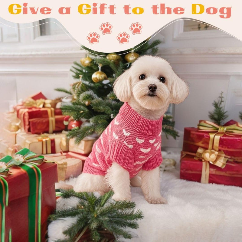 Dog Sweater Heart Dog Valentines Sweater Soft Puppy Sweater Cat Sweater Holiday Pet Clothes Pink Knitted Dog Outfit Warm Dog Clothes for Small Medium Dogs (Pink,XS) X-Small - PawsPlanet Australia