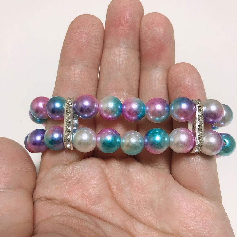 Small Dog Necklace Jewelry with 2 Row Pearls Rhinestones - Bling Female Puppy Accessories - Chihuahua Yorkie Girl Wedding Clothes Costume Outfits, Elastic (Ombre Purple, 8-Inch) Neck Size: 8" Ombre Purple