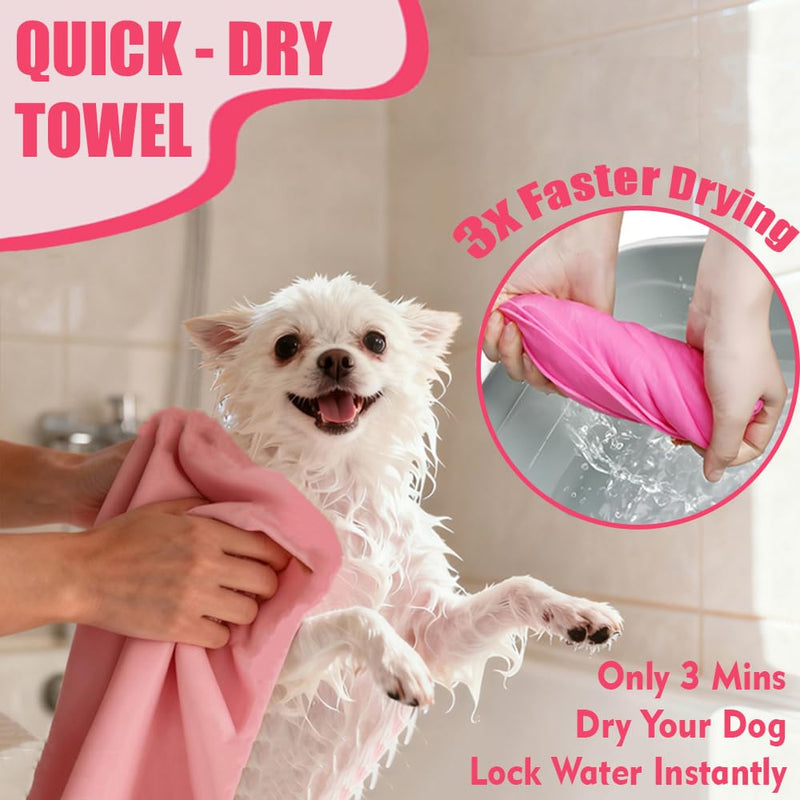 Dog Bath Brush Bathing Kit 5PCS - Pet Washing Brush, Dog Brush for Shorted Haired Dogs, Dog Scrubber for Bath, Scalp Scrubber Hair Bath Brush Set Pink D-BATH 5 KITS