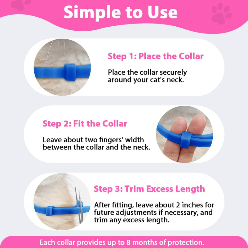 4 Pack Flea and Tick Collar for Cats, Natural Plant Oil Formula Cat Flea Collar Provides 32-Month Protection for Flea & Tick Prevention, Waterproof & Adjustable Cat Flea Treatment for Most Cats Blue - PawsPlanet Australia