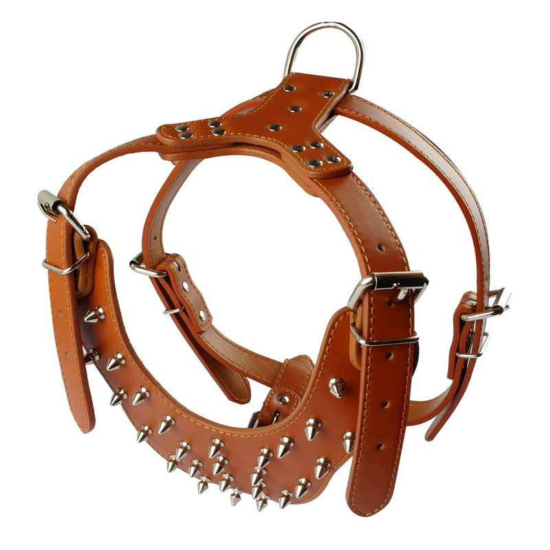 Breed Leather Spiked Studded Dog Harness,Collar & Leashes 3Pcs Set for Medium & Large Dog Pit Bull,Mastiff, Boxer, Bull Terrier (Studs Black, L) Studs Black - PawsPlanet Australia