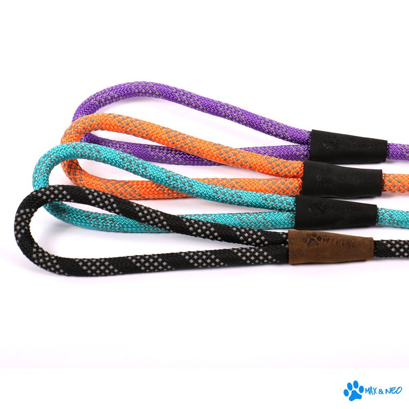 Max and Neo Rope Leash Reflective 6 Foot - We Donate a Leash to a Dog Rescue for Every Leash Sold 6 FT x 1/2" BLACK - PawsPlanet Australia