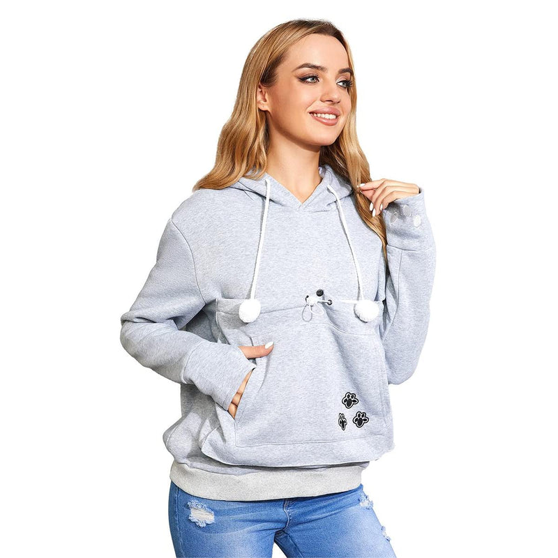 Unisex Big Pouch Hoodie Long Sleeve Fleece Pet Dog Holder Carrier Pullover Sweatshirt… Light Grey XX-Large - PawsPlanet Australia