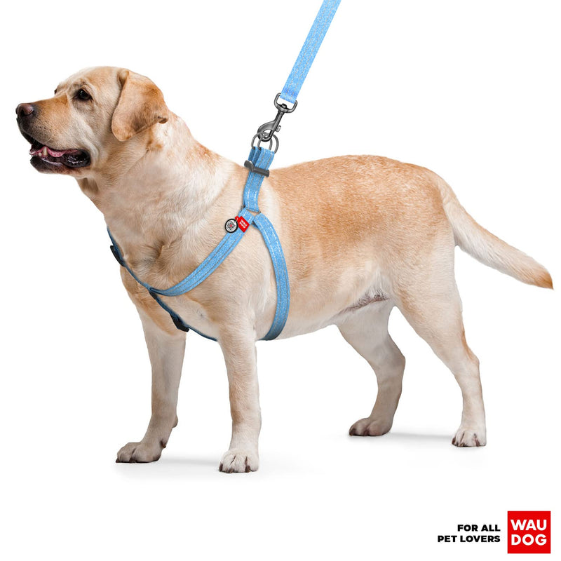 WAUDOG Re-Cotton Dog Harness Eco-Friendly Dog Harness for Small, Medium & Large Dogs - Reflective Dog Harness w/QR ID Tag - Puppy Harness for Male & Female Dogs L: 27-35" Blue - PawsPlanet Australia